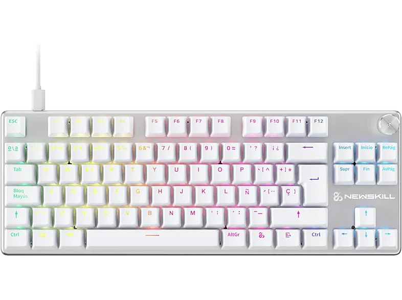 Teclado gaming - NEWSKILL Serike V2 TKL, USB tipo A, extraible, Teclas iluminadas, Con rueda de volumen, Blanco