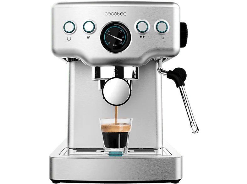 Cafetera express - Cecotec Power Espresso 20 Barista Mini, bar, 1465 W, 1.8 l, 2 tazas, Manómetro, Thermoblock, Inox