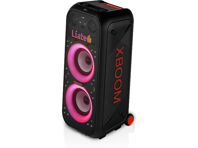Altavoz gran potencia - LG XBOOM XL9T, 1000W, Para fiestas, karaoke, Luces y Pantalla LED, Efectos de DJ, Bluetooth, Asa Ruedas, IPX4 ,Negro