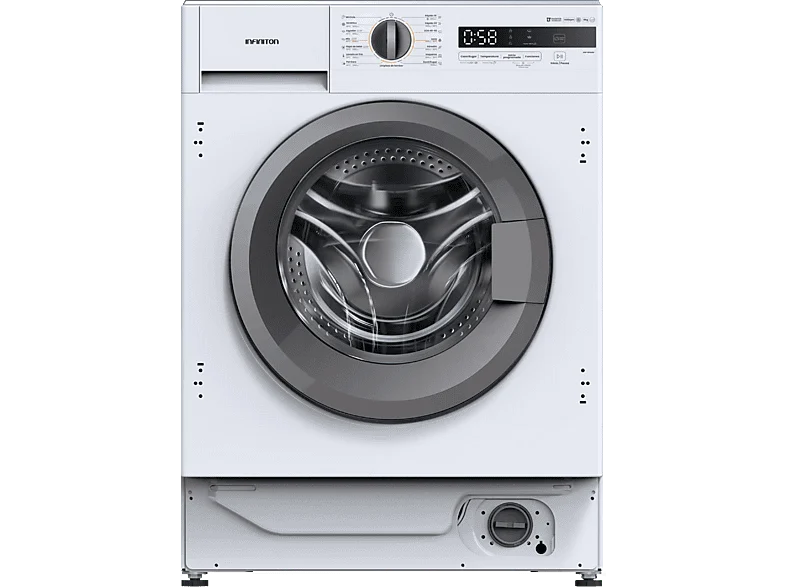 Lavadora carga frontal - Infiniton WM-B84ABN, 8 kg, 1400 rpm, 15 Programas, Inverter, Integrable, Pet Care, Sin panelar