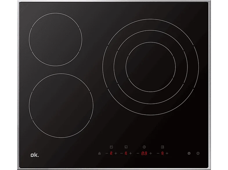 Placa vitrocerámica - ok. OBH 2611-1, 3 zonas, Zona grande 30 cm, 59x52 Negro