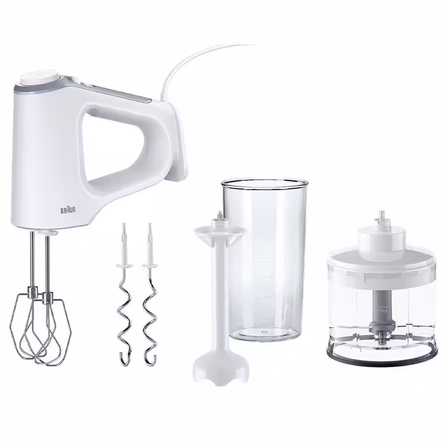 Braun MultiMix 3 HM 3235WH con picadora de 500 ml, batidora (eje de plástico), ganchos de amasar, varillas, vaso. HM3235WH