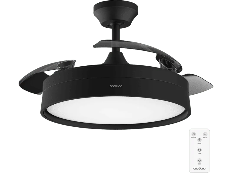 Ventilador de techo - Cecotec Energysilence Aero 4200 Invisible Black Expert, 35 W, Motor DC, 42”, Luz LED, Mando, 6 velocidades, Negro