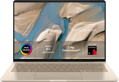 Portátil - ASUS Zenbook 14 OLED UX3480QA-U1155W Copilot+ PC, 14" WUXGA, Snapdragon® X1-26-100 45 TOPS, 16GB RAM, 256GB SSD, W11H, Sin cargador