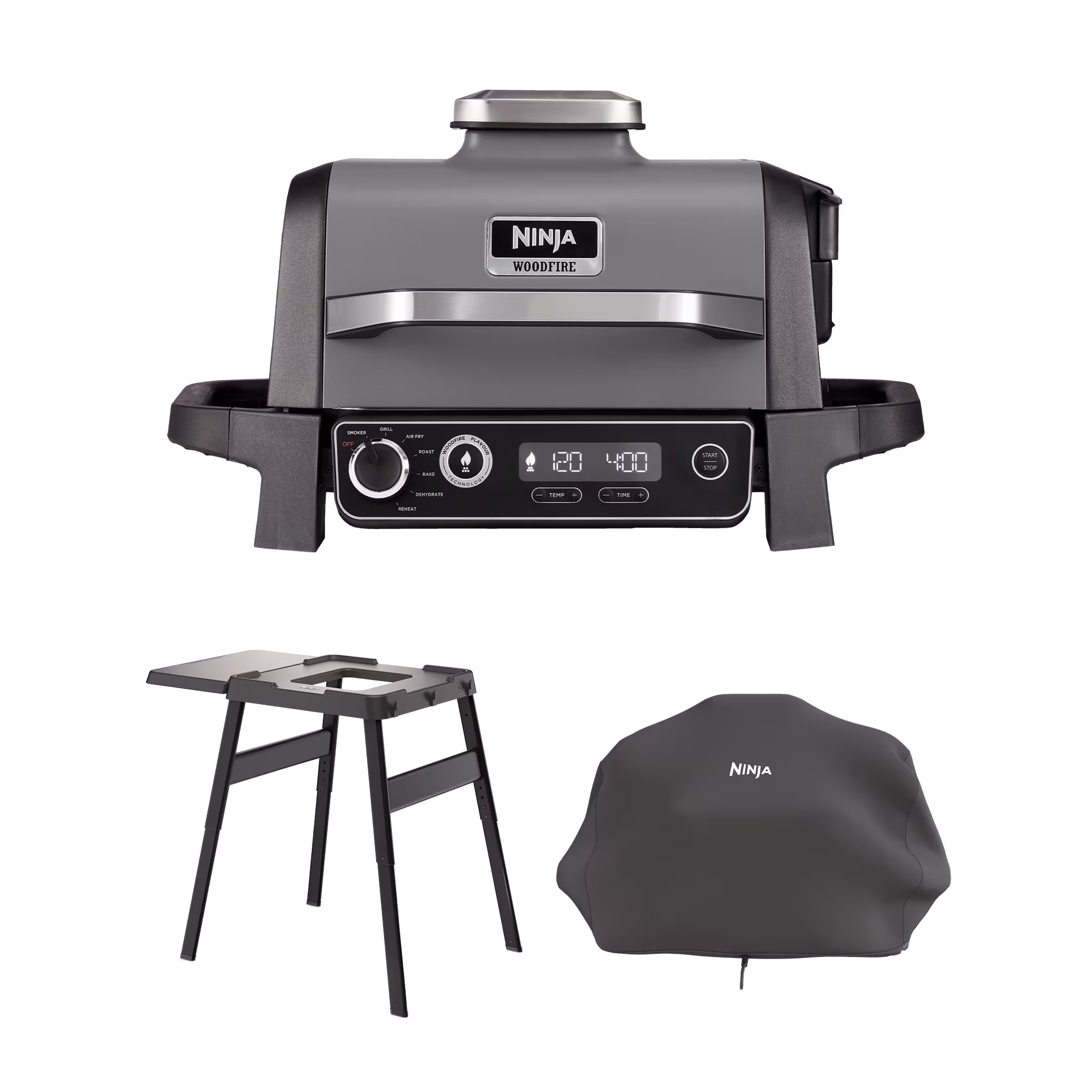 Barbacoa eléctrica Ninja Woodfire (Pack ahorro con mesa y funda) | OG701EUBES | de SharkNinja