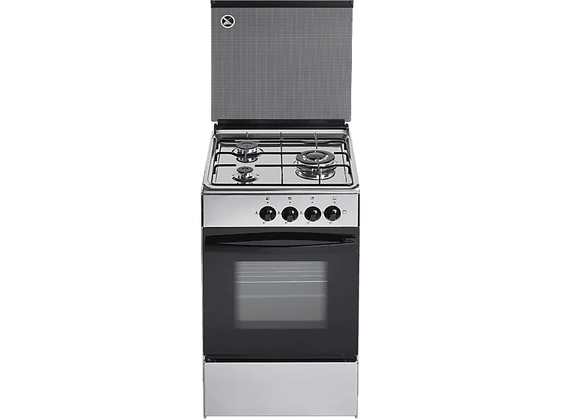 Cocina a gas - Jocel JFG3 007599, Gas butano, 3 quemadores, Horno de butano 54 l, Inox