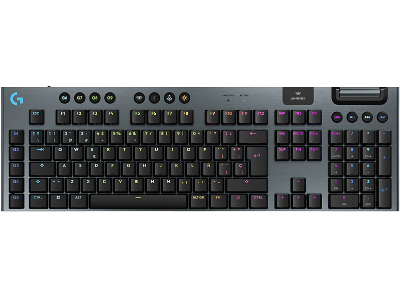 Teclado gaming - Logitech G G915 X Lightspeed, Inalámbrico, RGB, Conectividad tri-mode, Keycontrol, Interruptores mecánicos GL, Personalizable, Negro
