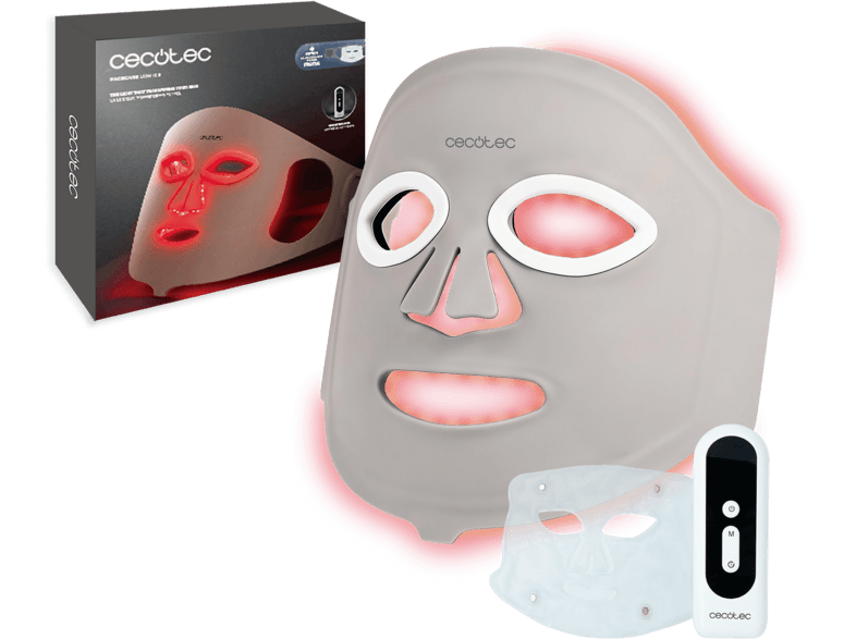 Máscara LED - Cecotec FaceCare LÜM Ice, 9 luces LED, Infrarrojos, 112 448 chips IceTech, Silicona médica, 210 min de autonomía, Blanco