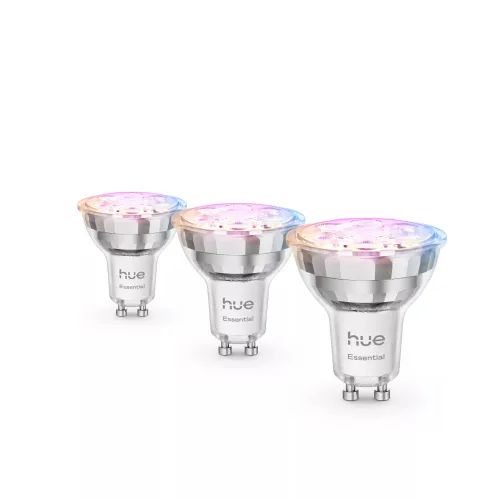 Bombilla Inteligente - Hue Essentials LED GU10 4,7W, 345 Lúmenes, RGB, Compatible Con Alexa, Google, AppleHomekit, 3 bombillas
