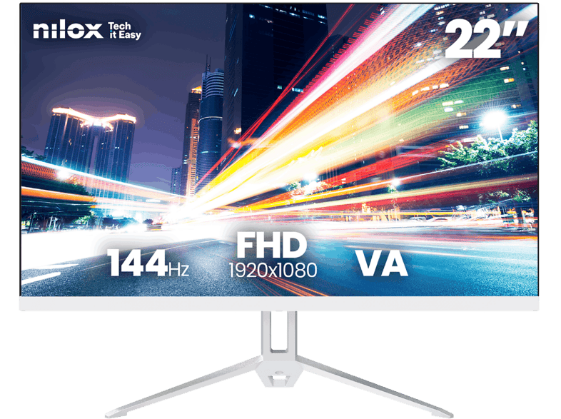 Monitor - Nilox NXM22FHD14411W, 22" Full-HD, 144 Hz, 5ms, VA, 1x HDMI, VGA, Blanco