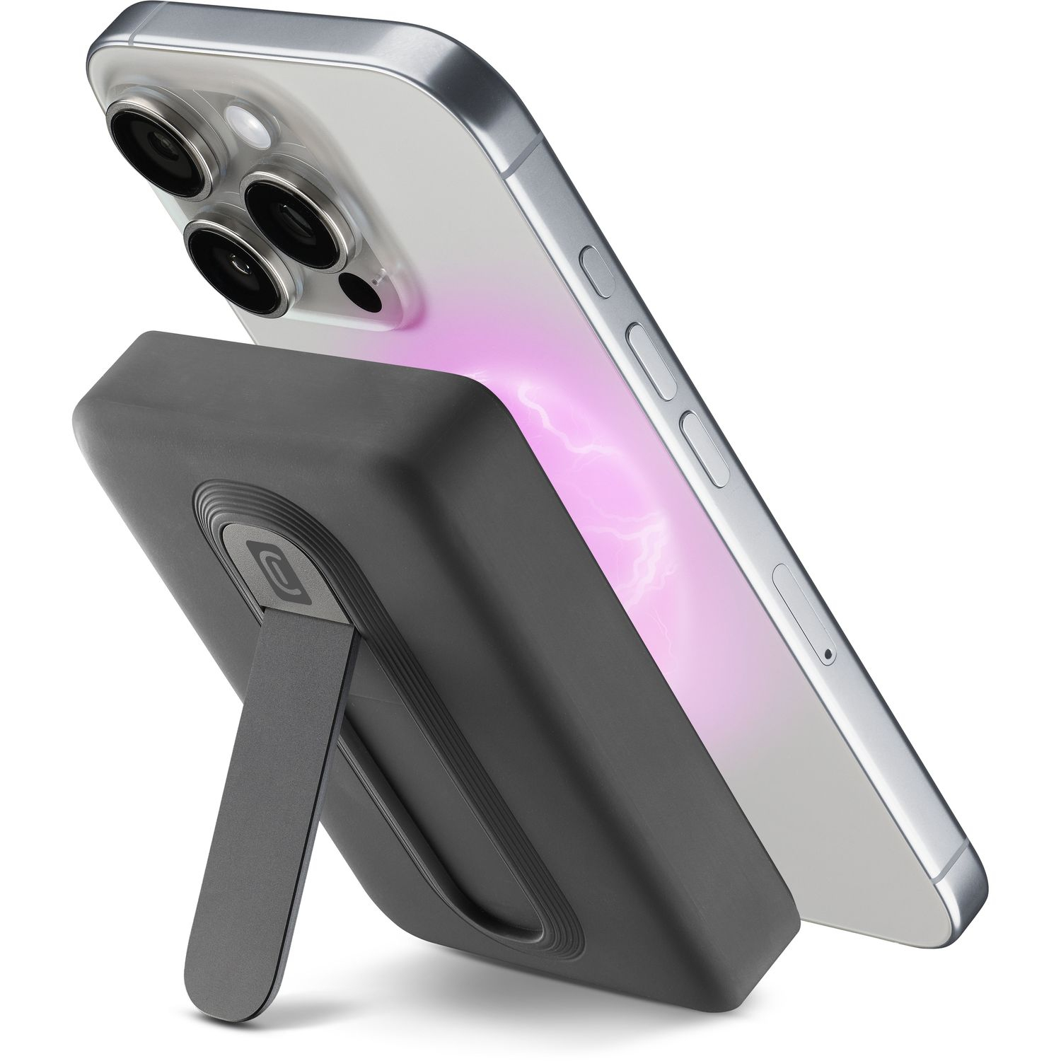 Powerbank - CellularLine Mag Stand, 10000 mAh, Inalámbrico, 20 W, Hasta 72h de carga, USB C, MagSafe, Negro