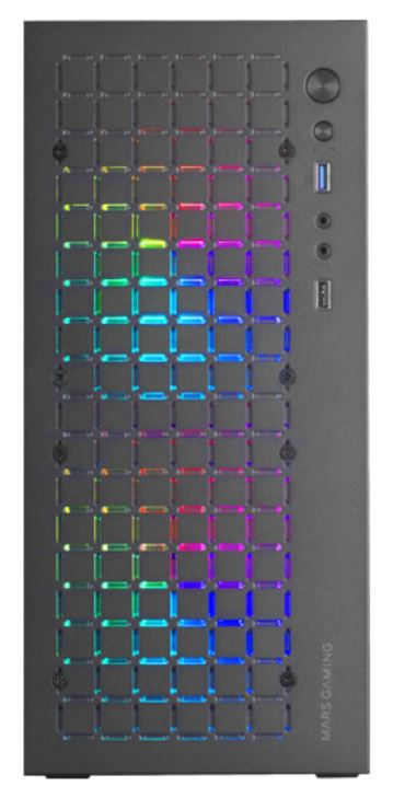 CAJA COMPACTA MICROATX MARS GAMING MC-CORE BLACK FRONTAL METAL-MESH CON 2 VENTILADORES FRGB 120mm VENTANA LATERAL COMPLETA SIN FUENTE DE ALIENTACION
