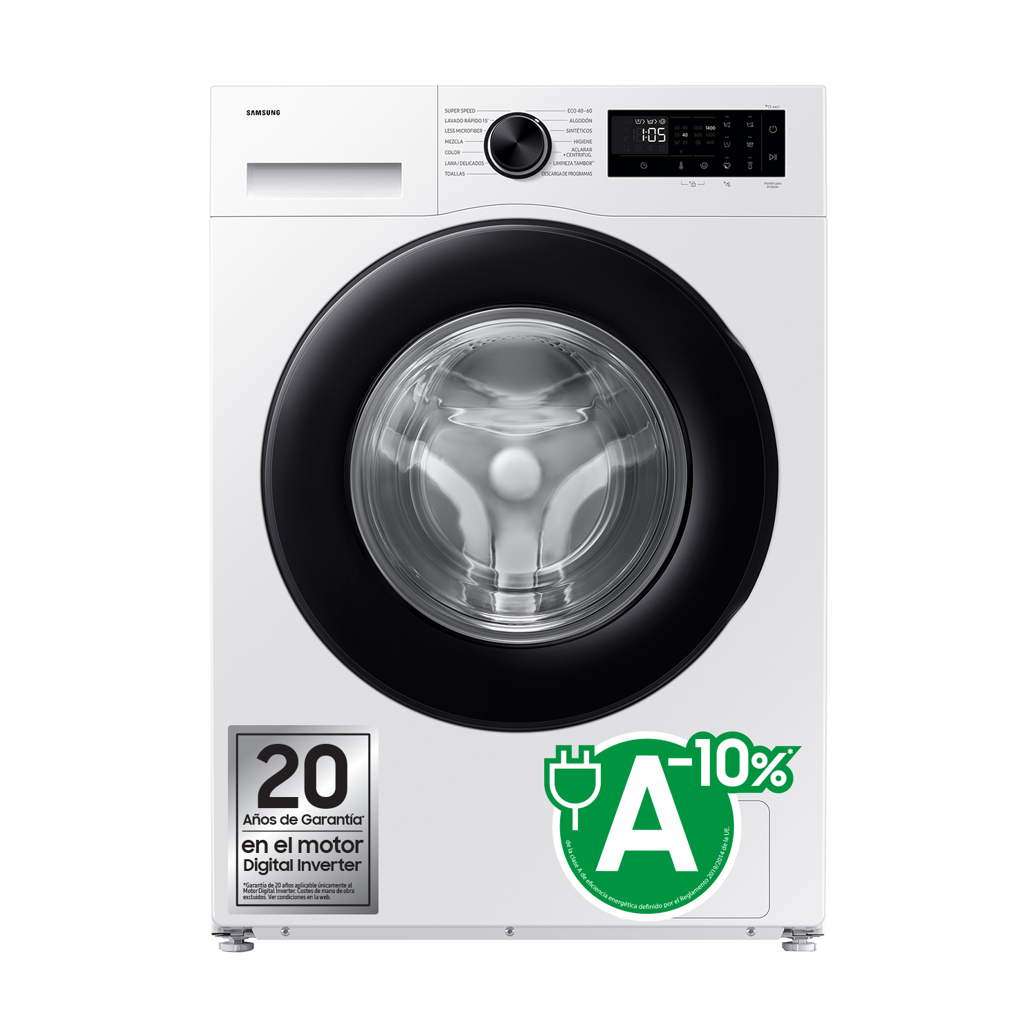 Samsung - Lavadora con Fondo Reducido Samsung 9kg-1.400 rpm AI EcoBubble™ Clase A Blanca - WW90DG5G34AEEC.