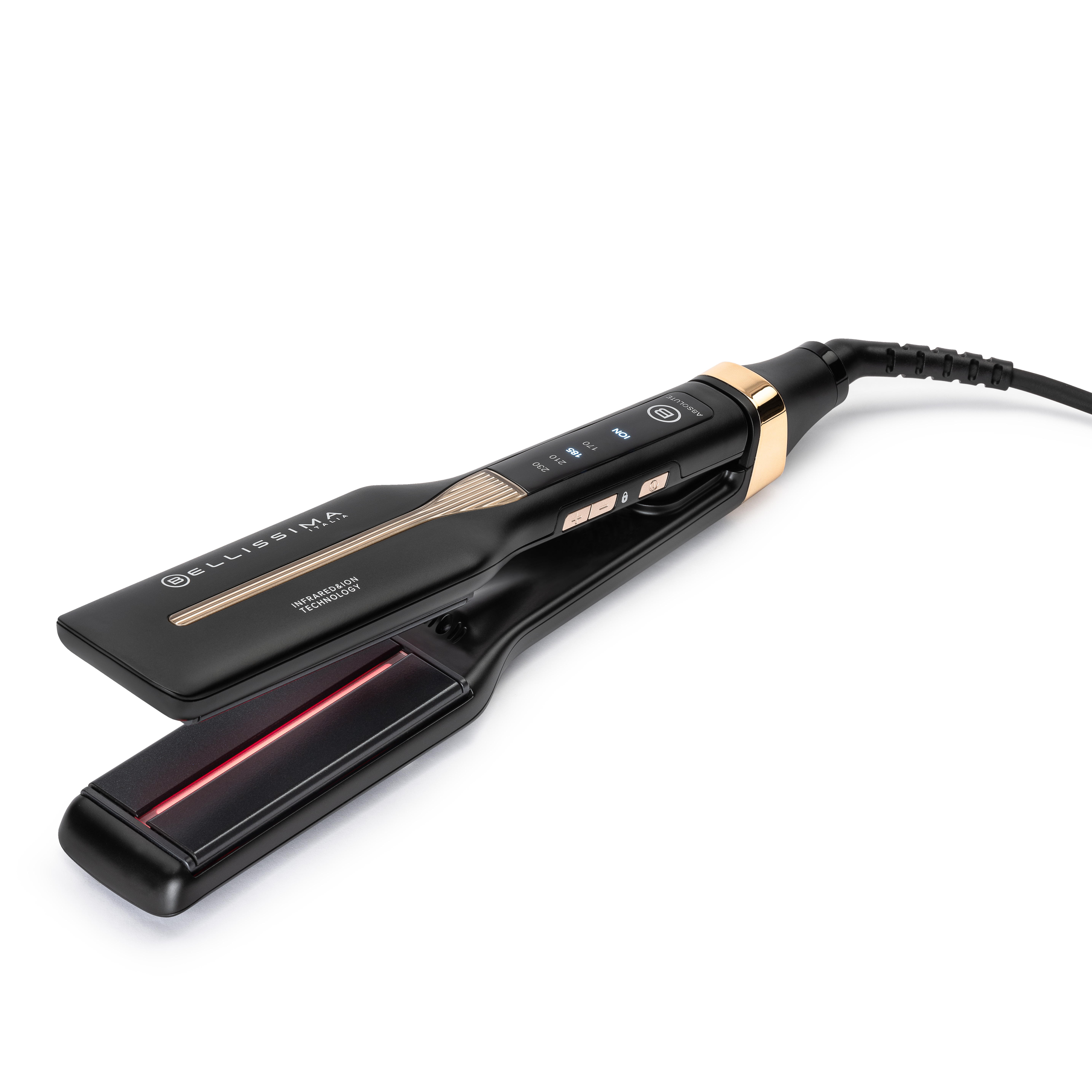 Plancha de pelo - Bellissima Absolute, Cerámica, 90W, 230°C, Protección Sobrecalentamiento, 4 Niveles Temperatura, Negro