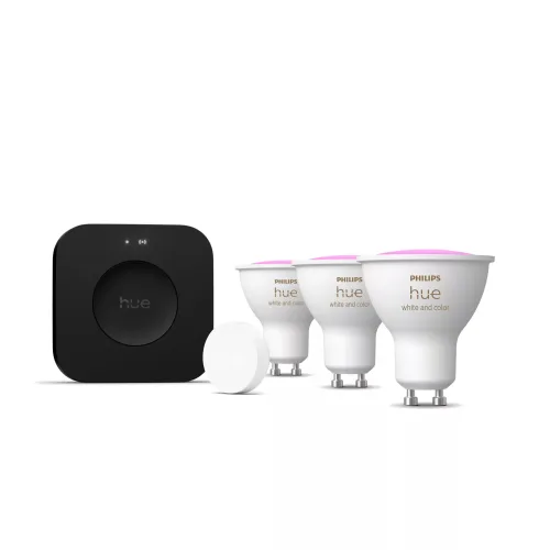 Philips Hue White & Color Ambiance Kit De Inicio: 3 Bombillas Gu10 + Smart Button + Bridge Pro