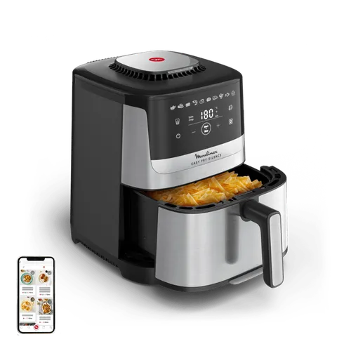 Moulinex Easy Fry Silence, Freidora de aire, Cesta de Almacenaje 5 L, Tecnología Silenciosa, Acero Inoxidable, Inox
