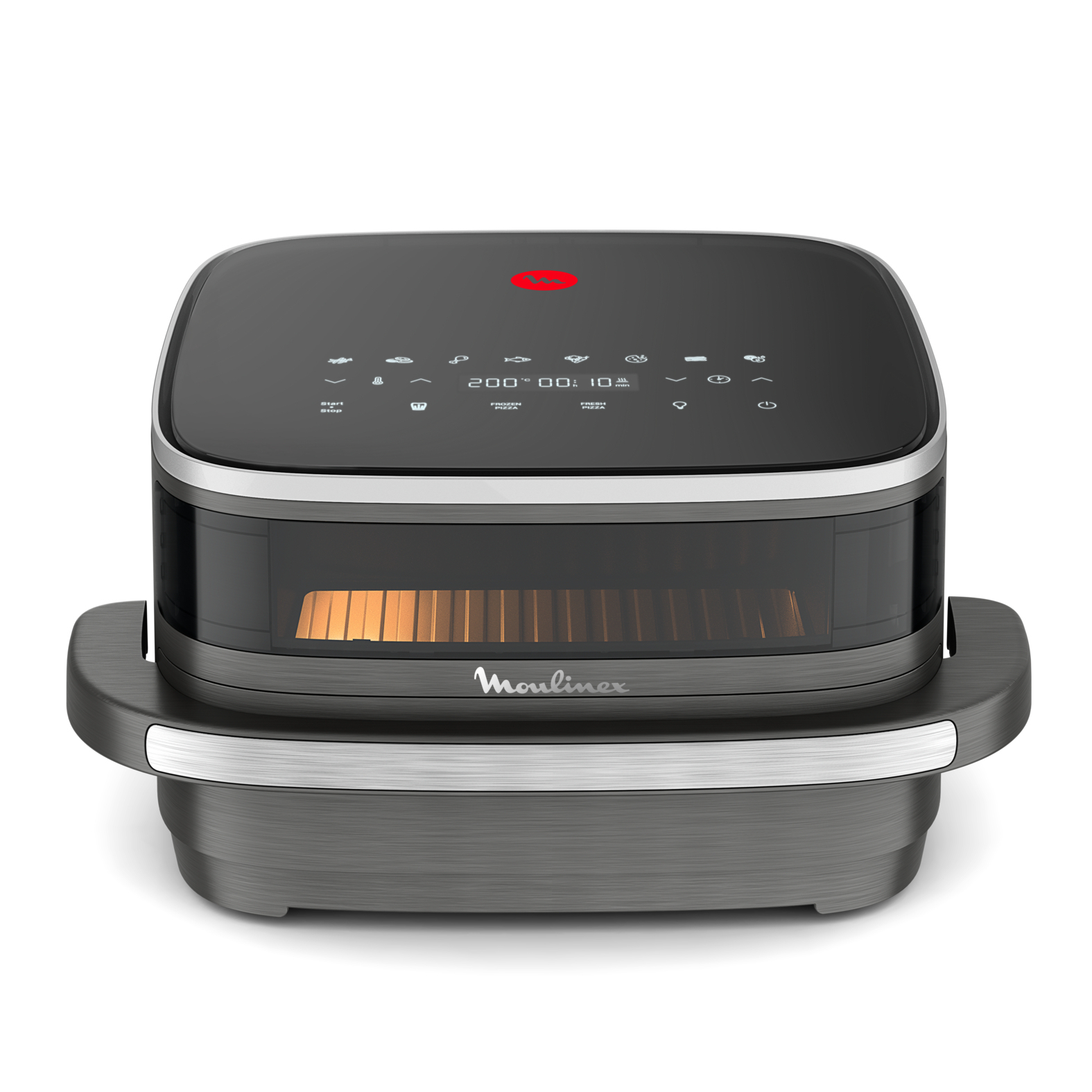 Moulinex Easy Fry XL Surface, Freidora de Aire, Gran Superficie de Cocción, Doble Resistencia, 10 Programas Automáticos, Formato Compacto, Ventana de Visualización, Gris