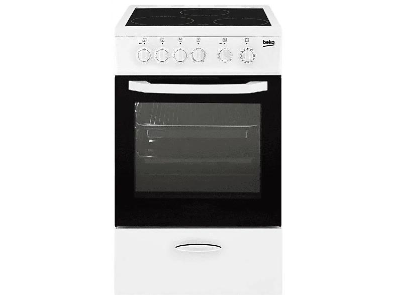 Cocina eléctrica - Beko CSS48100GW, 54 l, 50 cm, 3 zonas, Horno eléctrico, Placa vitrocerámica, Blanco