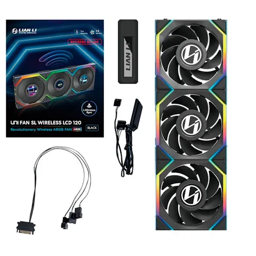 Lian Li Uni Fan SL LCD ARGB Reverse Blade 120mm Triple Pack Wireless Negro