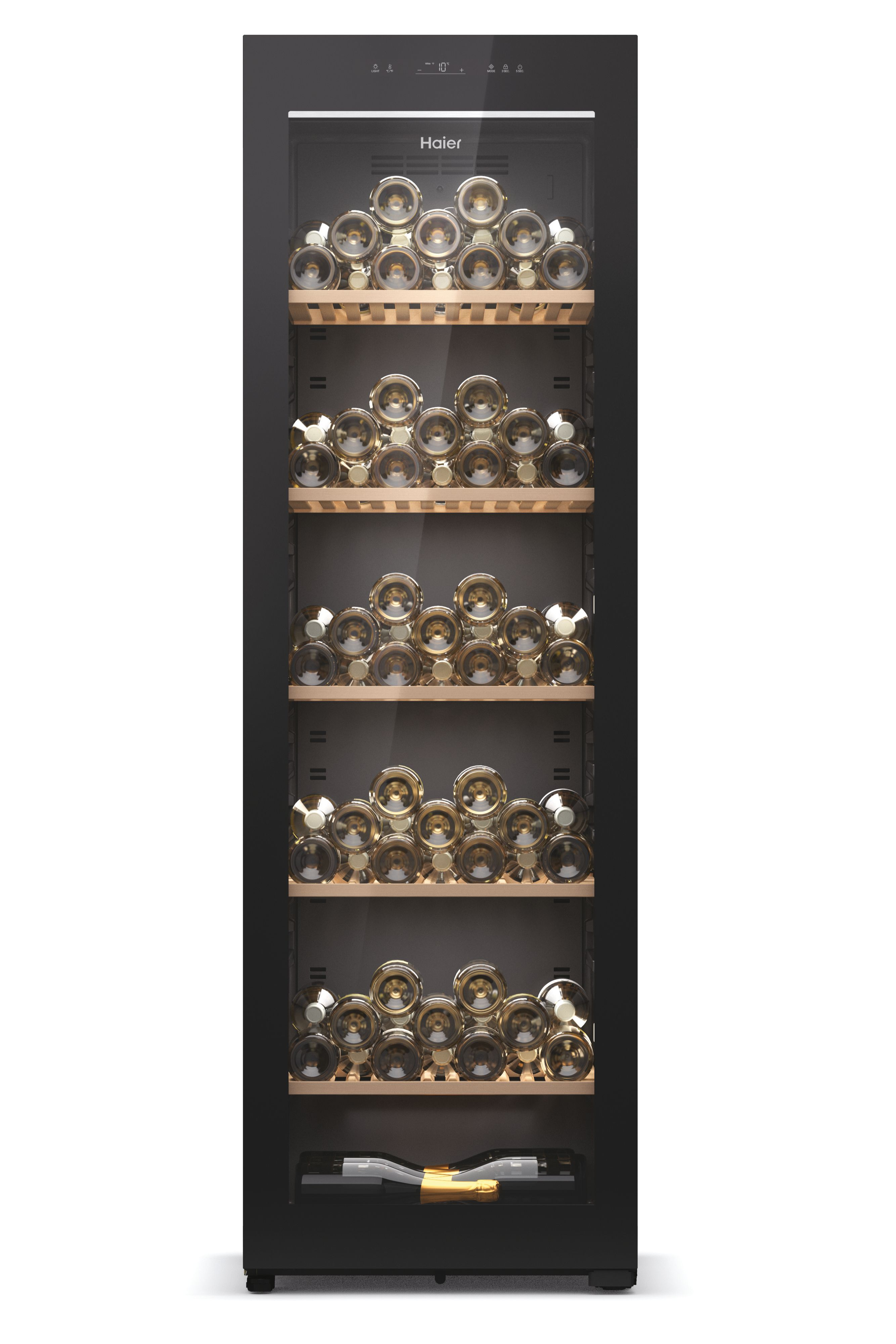 Vinoteca - Haier HWS247GEH1 Wine Bank 60 Series 5, Temperatura 5 20 grados, 247 botellas, Iluminación LED 3D, Wi-Fi , Negro