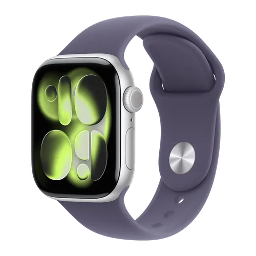 Apple Watch Series 11 (2025), GPS, 42 mm, Caja de aluminio Plata, Correa deportiva Niebla lila, S/M, Calidad del sueño, 24h Autonomía