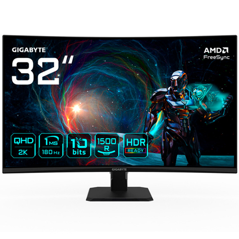 MONITOR GIGABYTE GS32QCA 31.5" Monitor Curvo para Gaming QHD - 2560 x 1440, 180Hz, 1ms, 250 cd/m², F