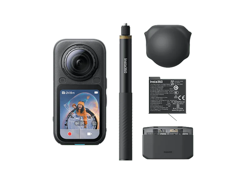 Cámara deportiva - Insta360 X6 Essential Bundle, 8K 50fps 360 Video, 140min Autonomía, Sumergible, Efecto Invisible Selfie Stick, Midnight Black