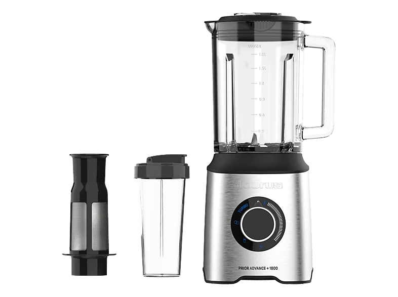 Batidora de vaso - Taurus Prior Advance+ 1800, 1800 W, 2 L, Turbo, Pica hielo, Smoothie y Autolimpieza, Vaso portátil, Acero inoxidable