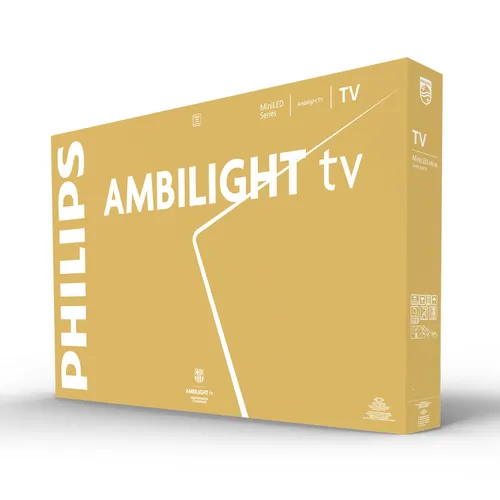 TV Mini LED 85" - Philips Ambilight 85MLED910 4K QD MiniLED 215cm Smart Dolby Vision y Atmos Titan OS, Negro