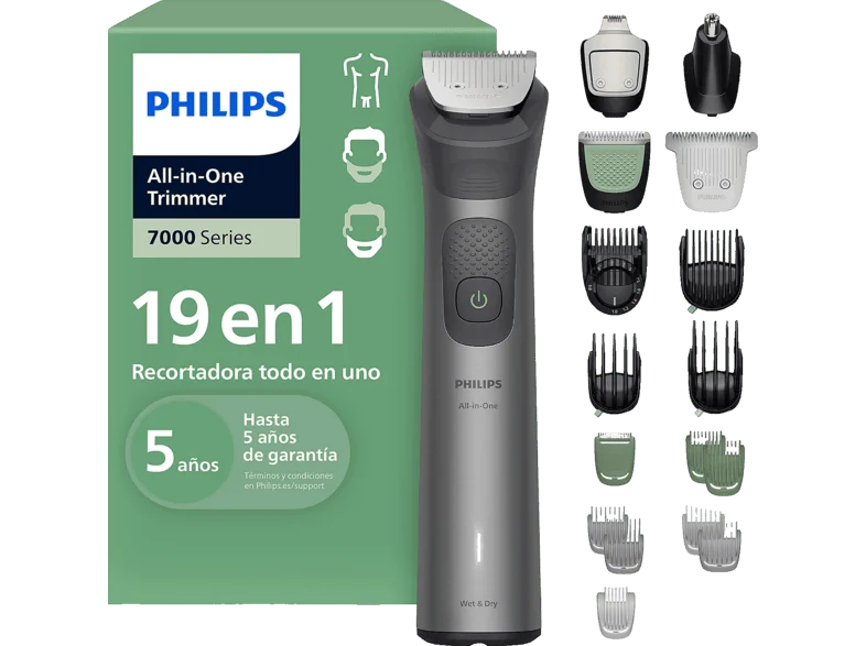 Afeitadora Corporal - Philips Series 7000 MG7952/15, 19 en 1, Cara, Pelo y Cuerpo, Precisión 0,2 mm, 120 min, Seco Mojado, Sin Cable