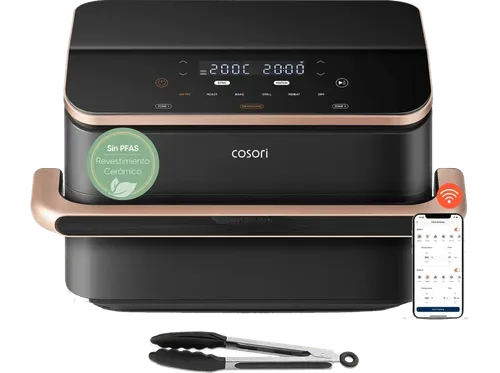 Freidora de aire - Cosori Dual Blaze Twinfry con revestimiento cerámico, 10 l, 2800 W, Doble cesta, Hasta 240 °C, Gris