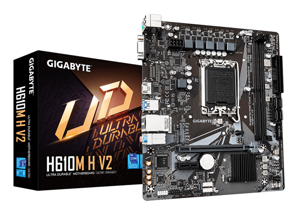 GIGABYTE Intel H610M H V2 Placa base - Compatible con procesadores Intel Core 14th CPUs, 4+1+1 Hybrid Digital VRM, up to 5600MHz DDR5, 1xPCIe 3.0 M.2