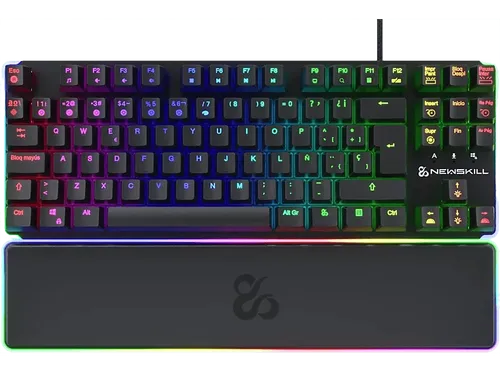 Teclado gaming - Newskill Gungnyr pro TKL, USB 2.0, Teclas iluminadas, Antighosting, Con reposamuñecas, Negro