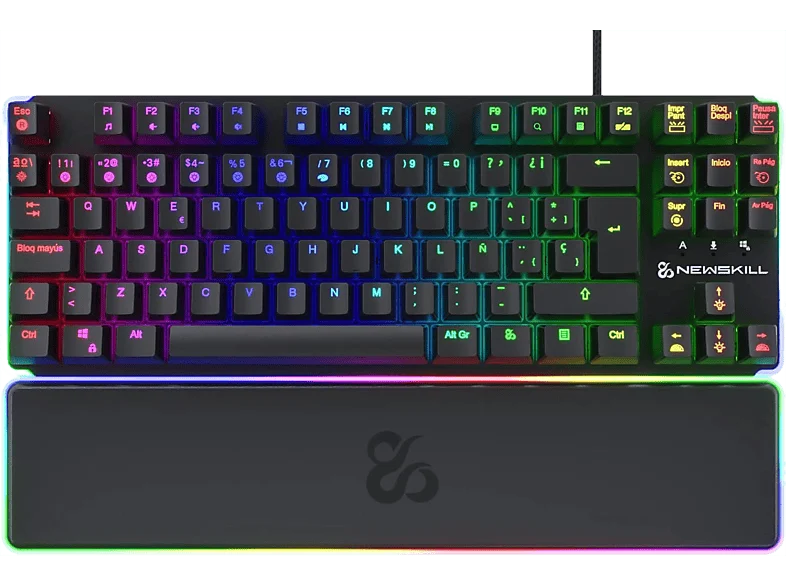Teclado gaming - Newskill Gungnyr pro TKL, USB 2.0, Teclas iluminadas, Antighosting, Con reposamuñecas, Negro