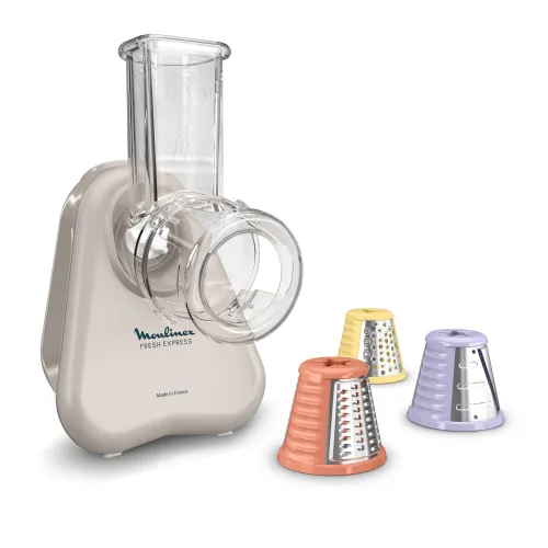 Moulinex Fresh Express, Trituradora de verduras eléctrica, Sistema de extracción directa, Tritura-rebana-ralla, Gris claro