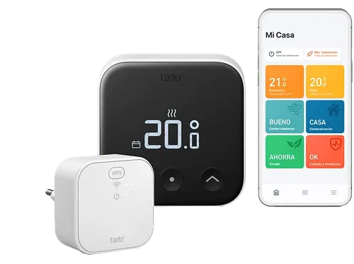 Termostato - Tado Inteligente X (Kit de inicio), Cableado, Compatible con la mayoría Calderas y Bombas calor, Negro/Blanco
