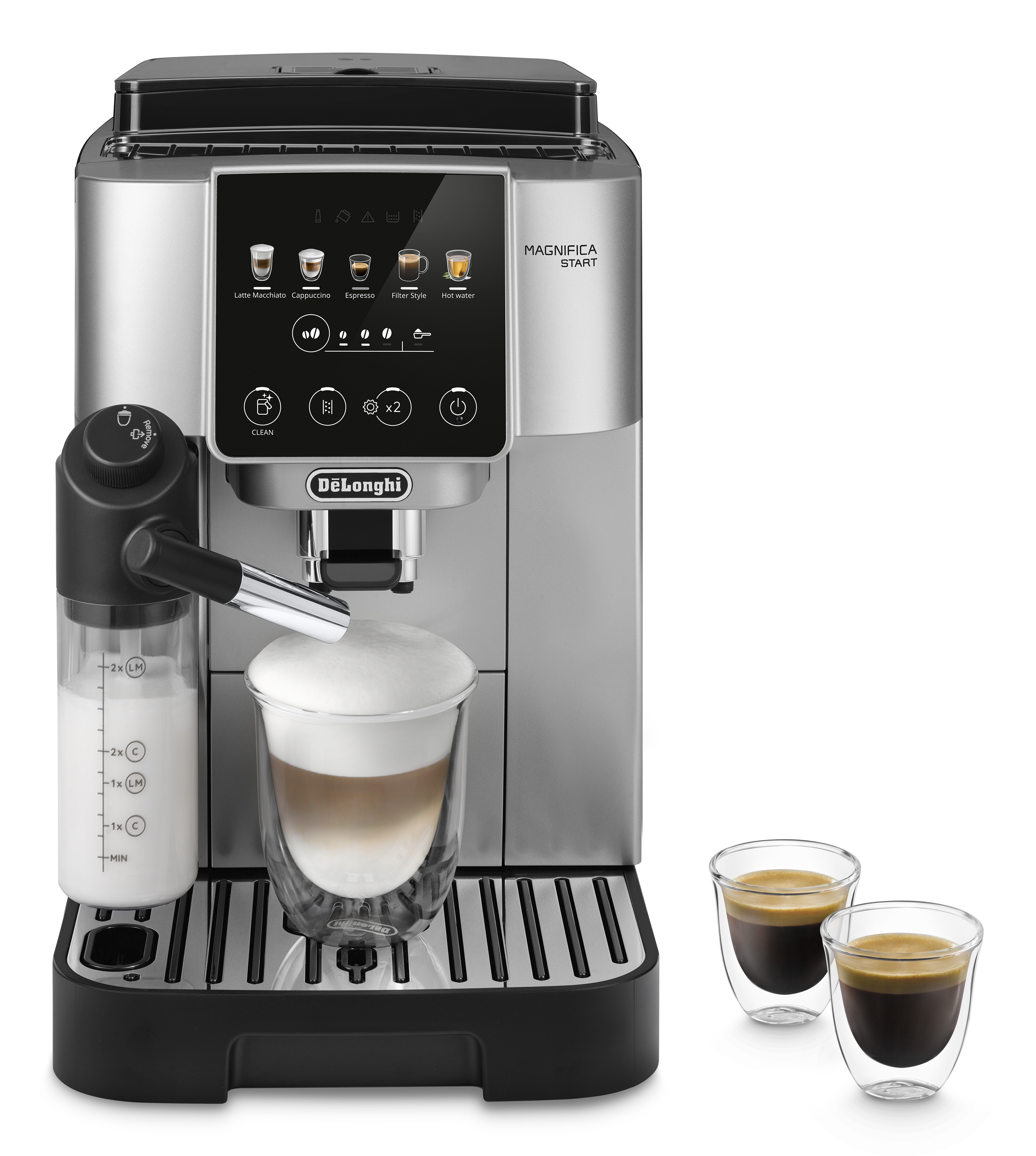 Cafetera superautomática - De’Longhi Magnifica Start ECAM220.91.TB, 15 bar, 1450 W, Molinillo integrado, Depósito de leche, Táctil, Negro Titanio