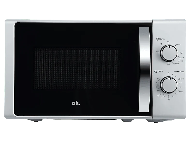 Microondas con grill - ok. OMWG 2024-3 S, 700 W, 5 Niveles de Potencia, 20l, Control Mecánico, Plata