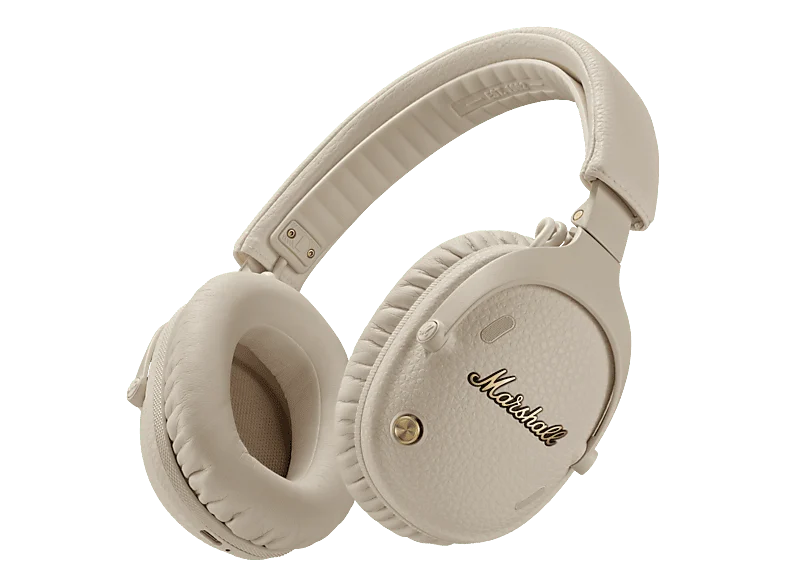 Auriculares inalámbricos - Marshall Monitor III, 100 h Autonomía, Cancelación activa de ruido y modo Transparencia, Plegable, Crema