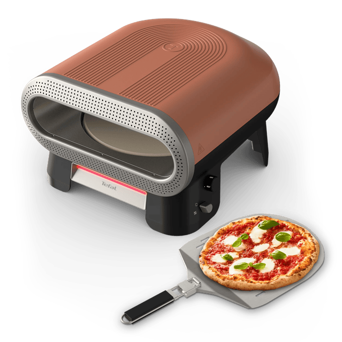 Tefal Pizza Pronto, Horno para pizza eléctrico, Pizza artesana en casa, Piedra giratoria automática, 4 niveles de temperatura manual, Pala incluida, Doble resistencia, 400º, Aviso LED precalentamiento