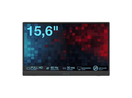 Monitor portátil - PEAQ PMO P150-FFK, 15.6" Full-HD, 60 Hz, 30 ms, IPS, LCD, G-sync Compatible, Altavoces integrados, Negro