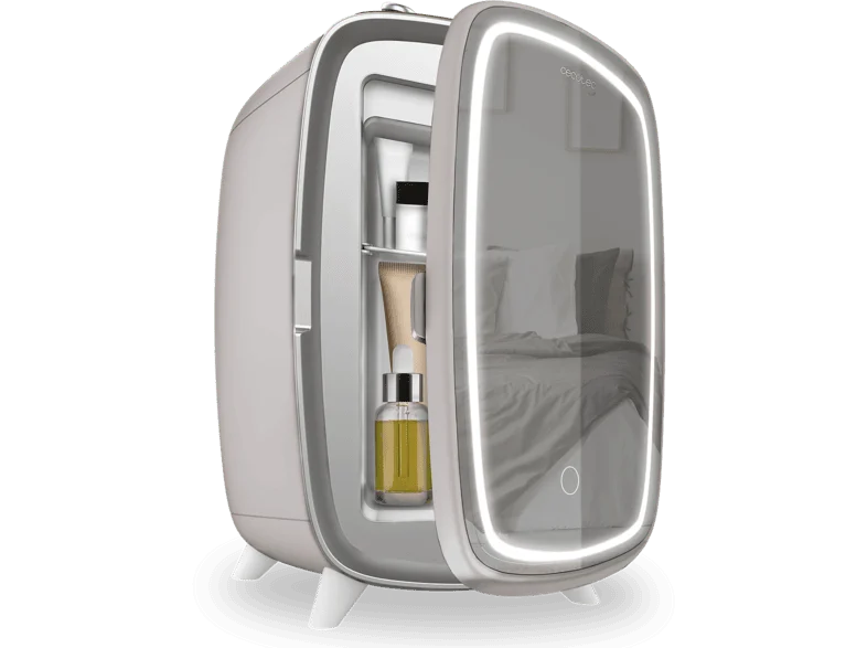 Nevera de cosméticos - Cecotec CoolingBeauty 6000 Mirror Rose Elite, 6 L, espejo, Luz LED con 3 intensidades,