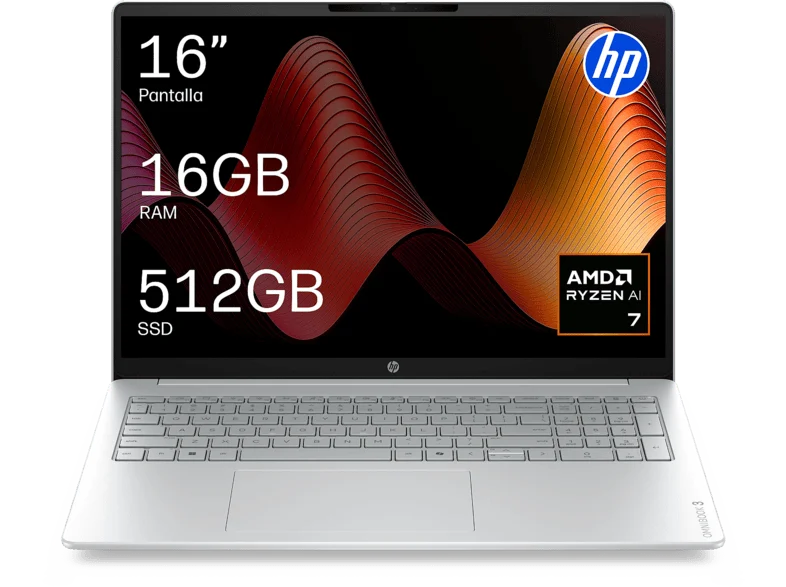 Portátil - HP OmniBook 3 Next Gen AI 16-bv0000nsx Copilot+PC, 16" 2K, AMD Ryzen™ 7 445, 50 TOPS, 16GB RAM, 512GB SSD, Windows 11 Home, Sin cargador