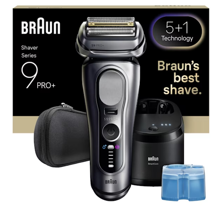Afeitadora - Braun eléctrica Series 9 PRO+ 9667CC, Pro SensoAdapt, Centro de limpieza SmartCare, 60 min autonomía, Plata