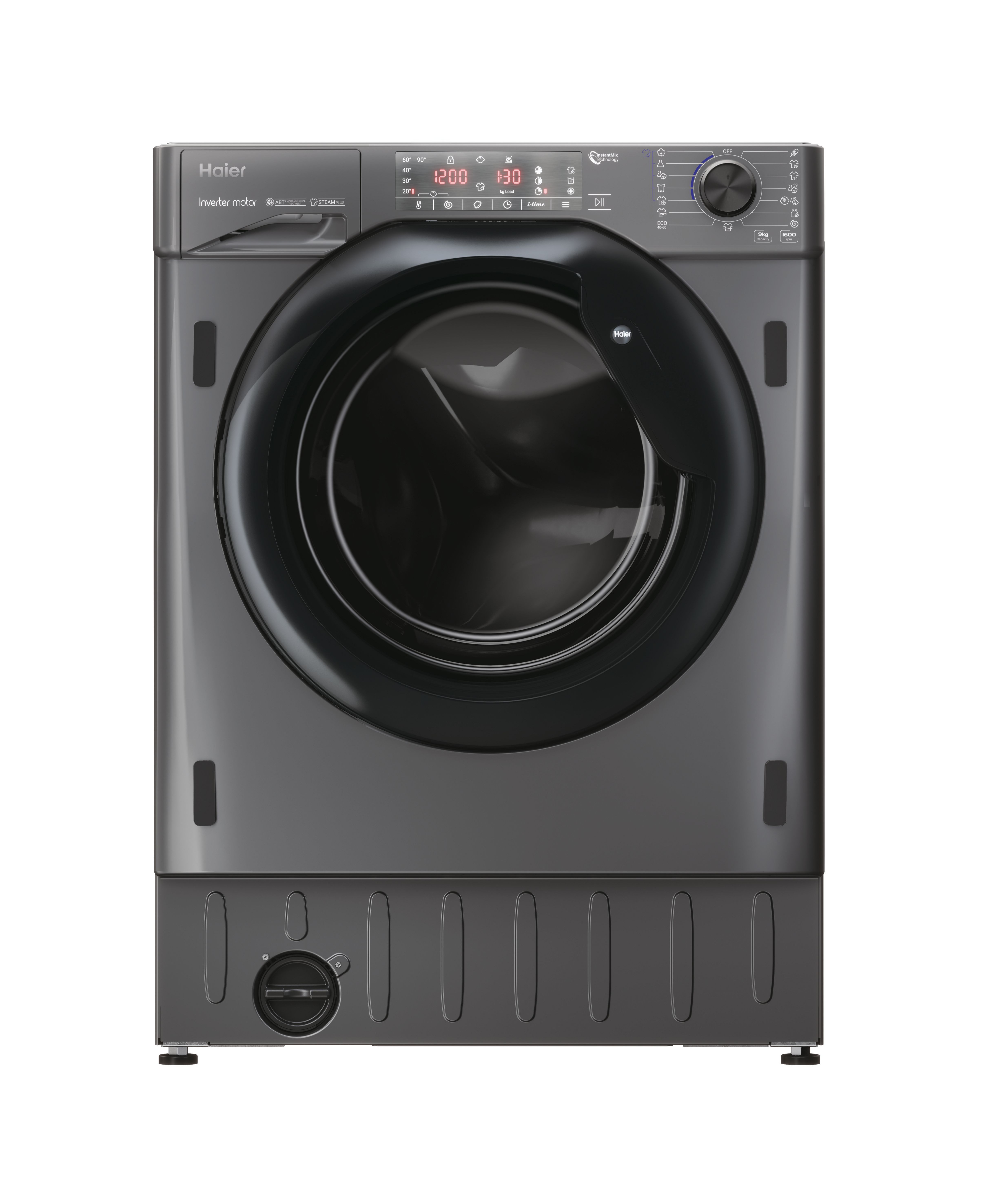 Lavadora integrable - Haier Series 4 HWQ90B416FWBR, Carga frontal, Motor Inverter, Función Vapor, Antibacterias, 9 kg, 1600 rpm, Sin panelar