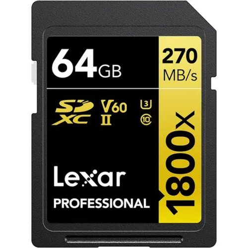 Lexar - Tarjeta de memoria Lexar Professional SDXC 64GB 1800x Serie GOLD.