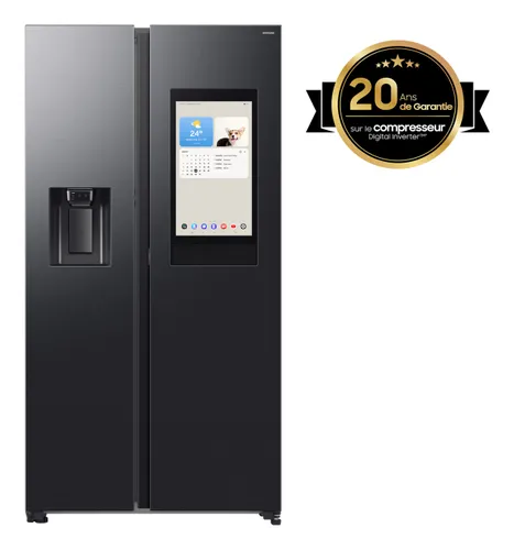 Frigorífico americano - Samsung Family Hub Bespoke AI RS90F66BEFEF, Twin Cooling, 178.4 cm, 614 l, Dispensador agua y hielo, Balda botellero, Grafito