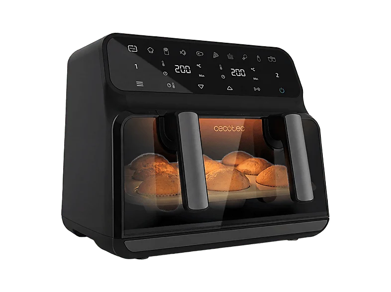 Freidora de aire - Cecotec Cecofry Advance 9000 Window, 2200 W, 9 L, Doble Cesta, 4.5 6 Modos, Negro