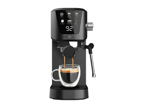 Cafetera express - Cecotec Power Espresso 20 Touch, bares, 1350W, Depósito 1L, 2 tazas, Thermoblock, Pantalla táctil, Vaporizador, Negro