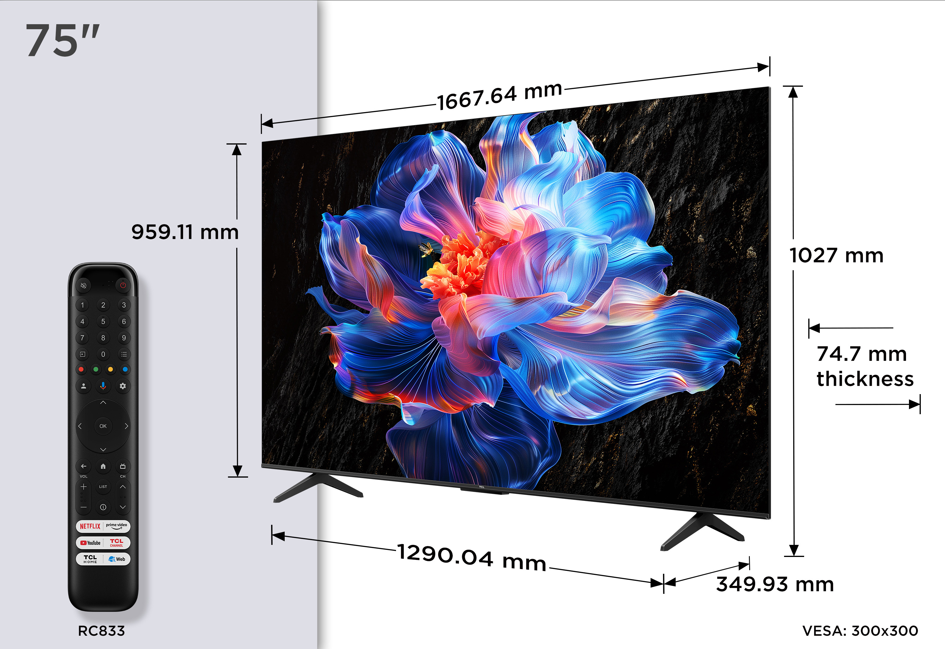 TV LED 75" - TCL 75P6K, UHD 4K, HDR, AiPQ, Google TV, Dolby Atmos, Negro